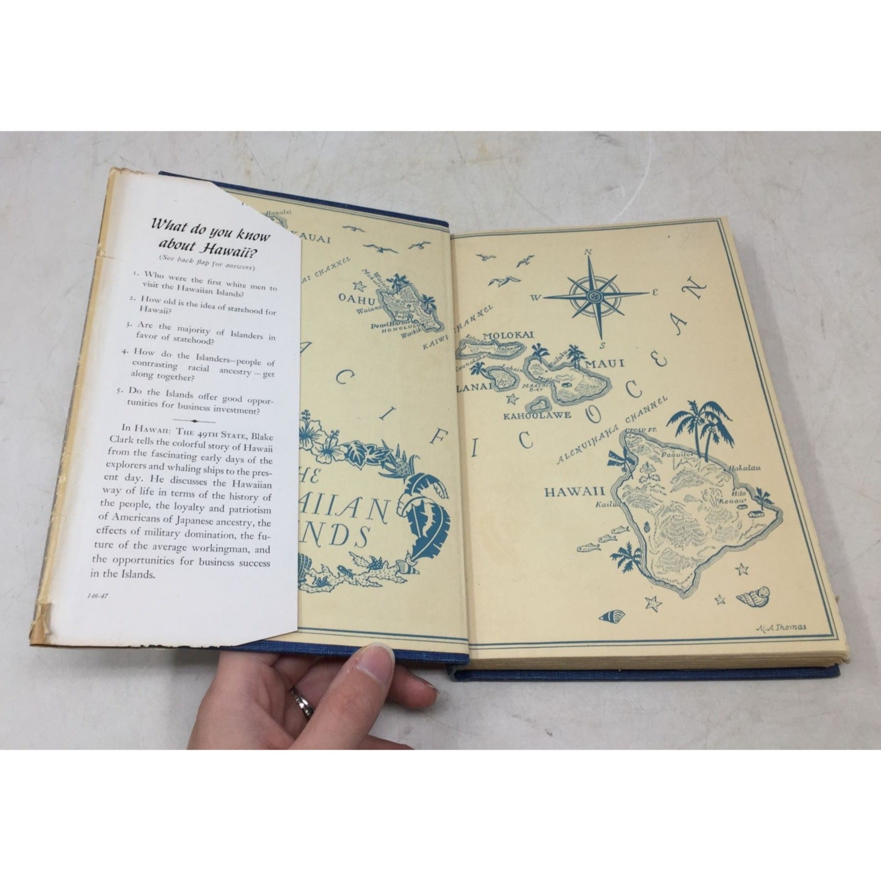 Vintage Hardcover Book Titled Hawaii: The 49th State written by Blake Clark and published around 1947. A+ Stuff  A+ Stuff Vintage Books