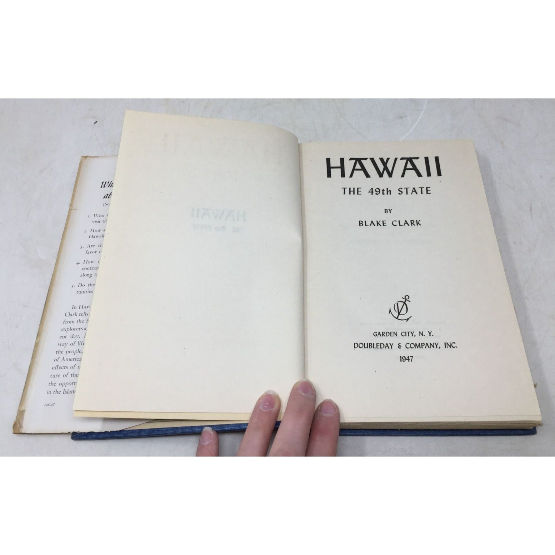 Vintage Hardcover Book Titled Hawaii: The 49th State written by Blake Clark and published around 1947. A+ Stuff  A+ Stuff Vintage Books