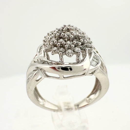 3/4 Carat Diamond Ring with Cluster and Baguette Diamonds Size 7.5