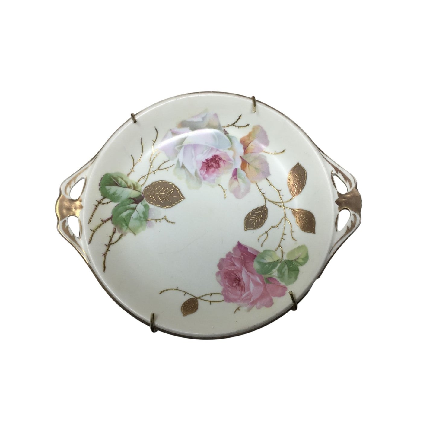 Vintage Hand Painted Floral Plate with Handles on each side