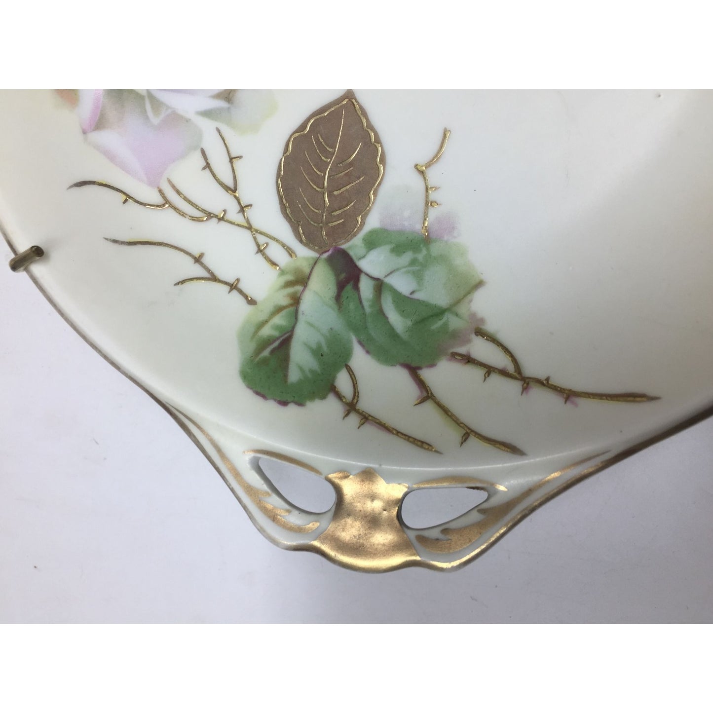 Vintage Hand Painted Floral Plate with Handles on each side