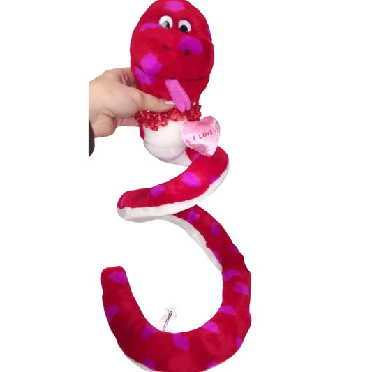 I LOVE YOU Red Valentines Day SNAKE Plush w Pink HEARTS Coiled - Cute! A+ Stuff