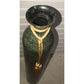 Tall Straight bottom Green Metal Vase with gold tassels- 24" tall