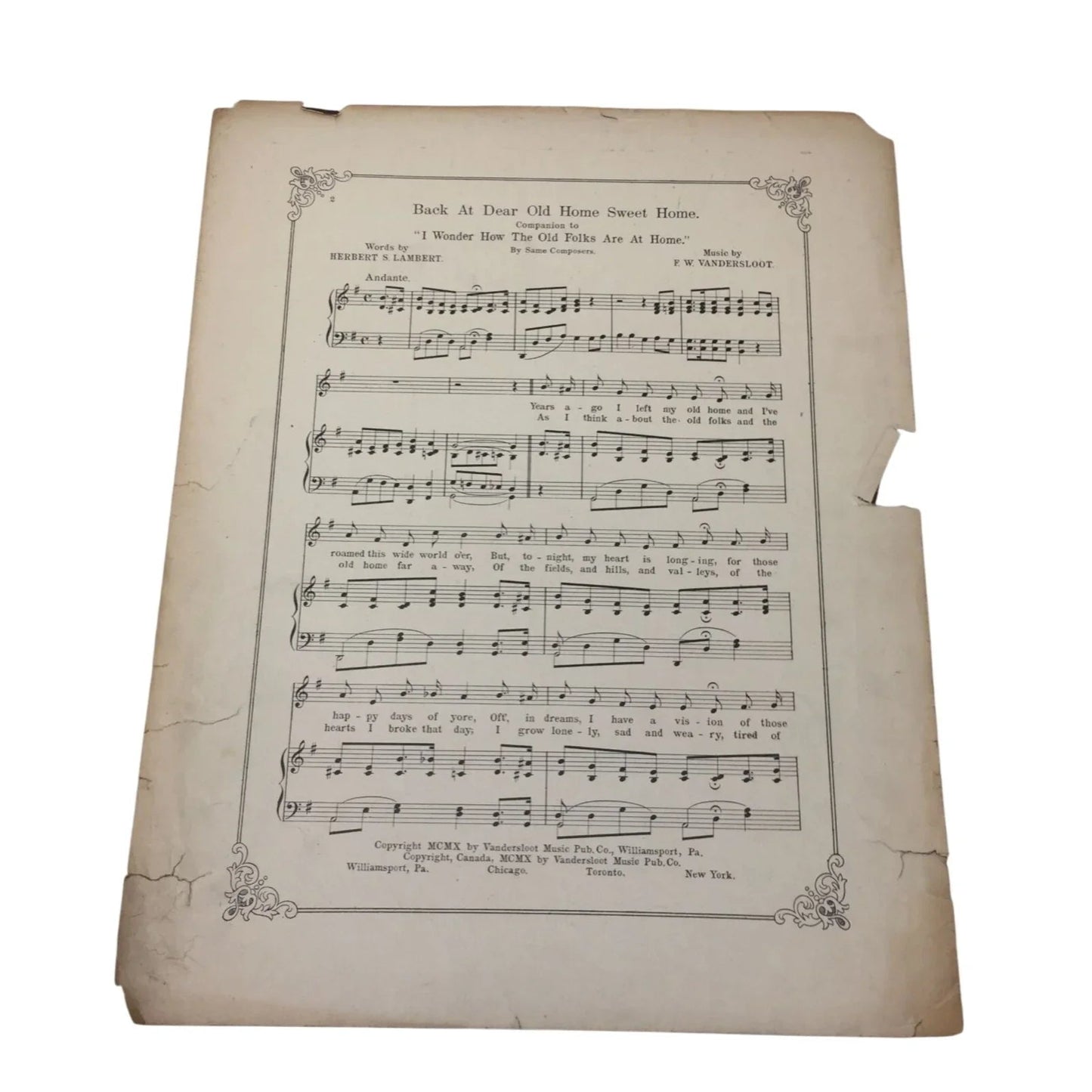 ''Back at dear old home sweet home'' Vintage Sheet Music - A+ Stuff - SHEET MUSIC - A+ Stuff