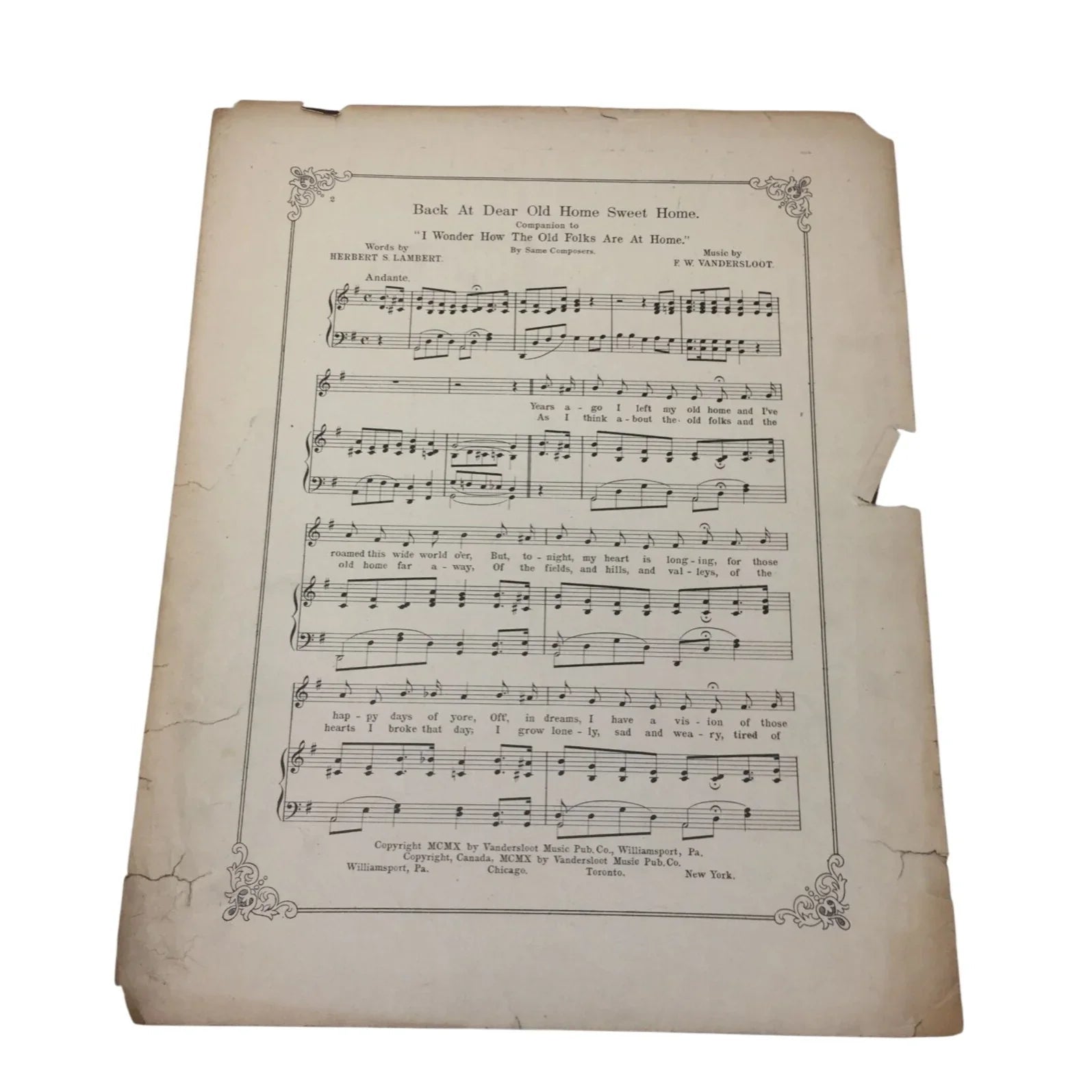 ''Back at dear old home sweet home'' Vintage Sheet Music - A+ Stuff - SHEET MUSIC - A+ Stuff