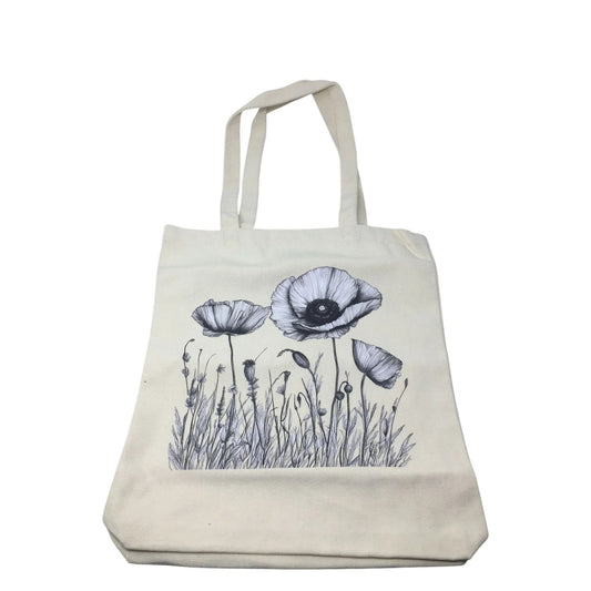 Bagademy Beige Cloth Canvas Tote Bag for Women with Flowers on it (New) - Bagademy - Tote Bag - A+ Stuff