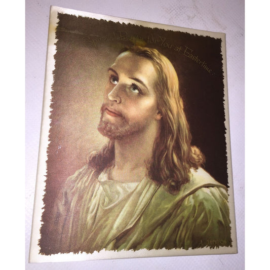 Vintage Religious Easter Blessing Card with Jesus Print on front