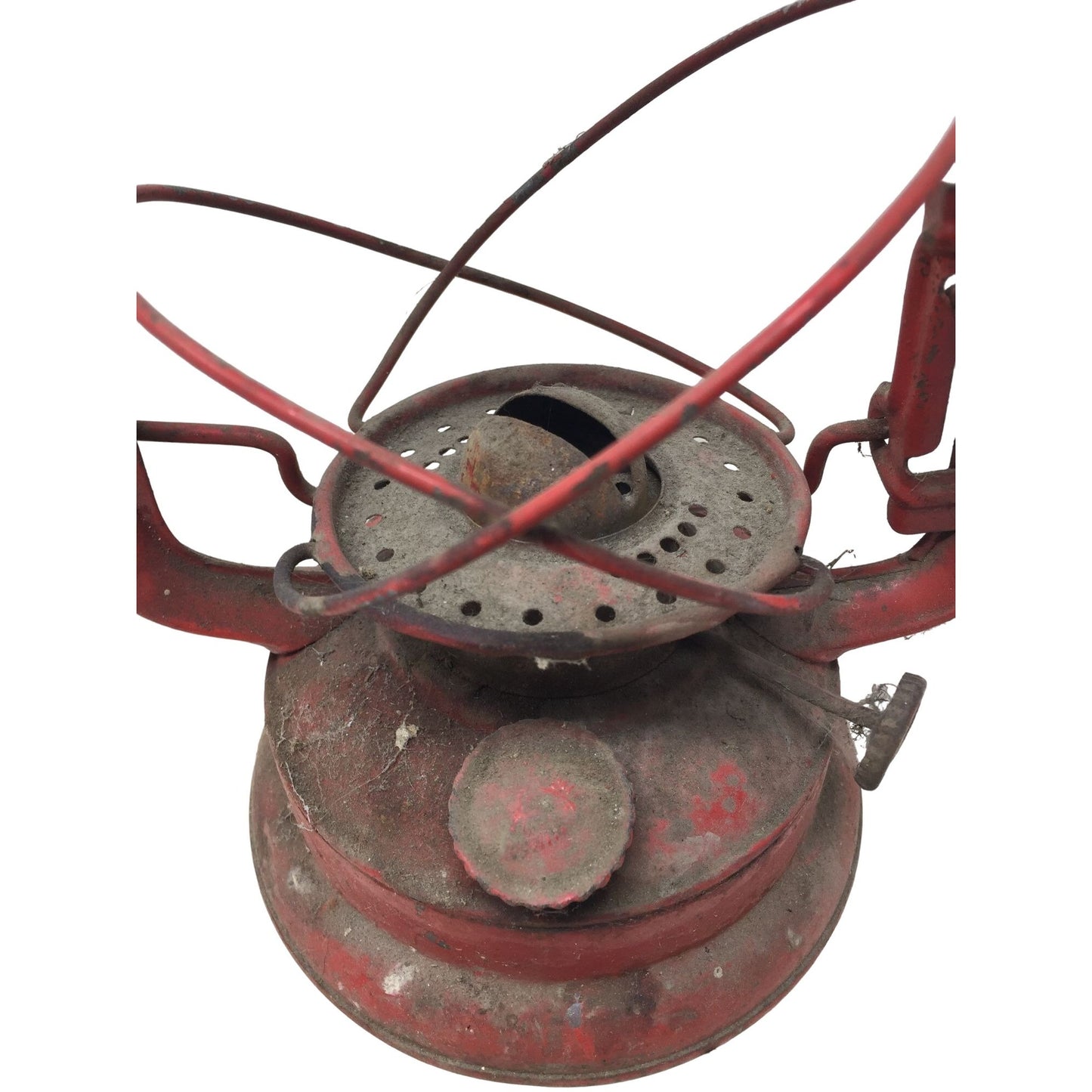 Vintage Red Metal Lantern Oil Lamp  - Great Patina!