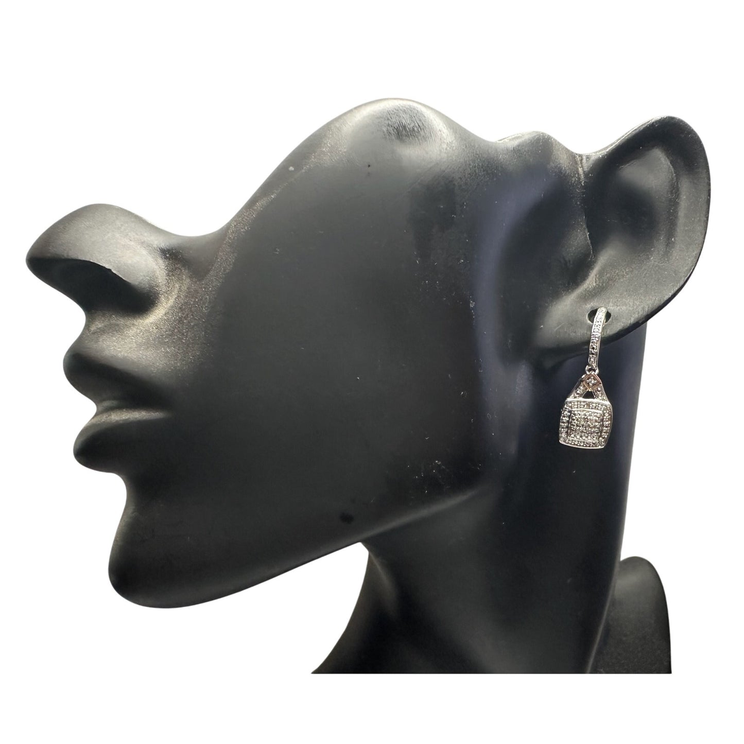 1/4 Carat Diamond Cushion Cut Dangle Earrings -Rhodium Plated Brass