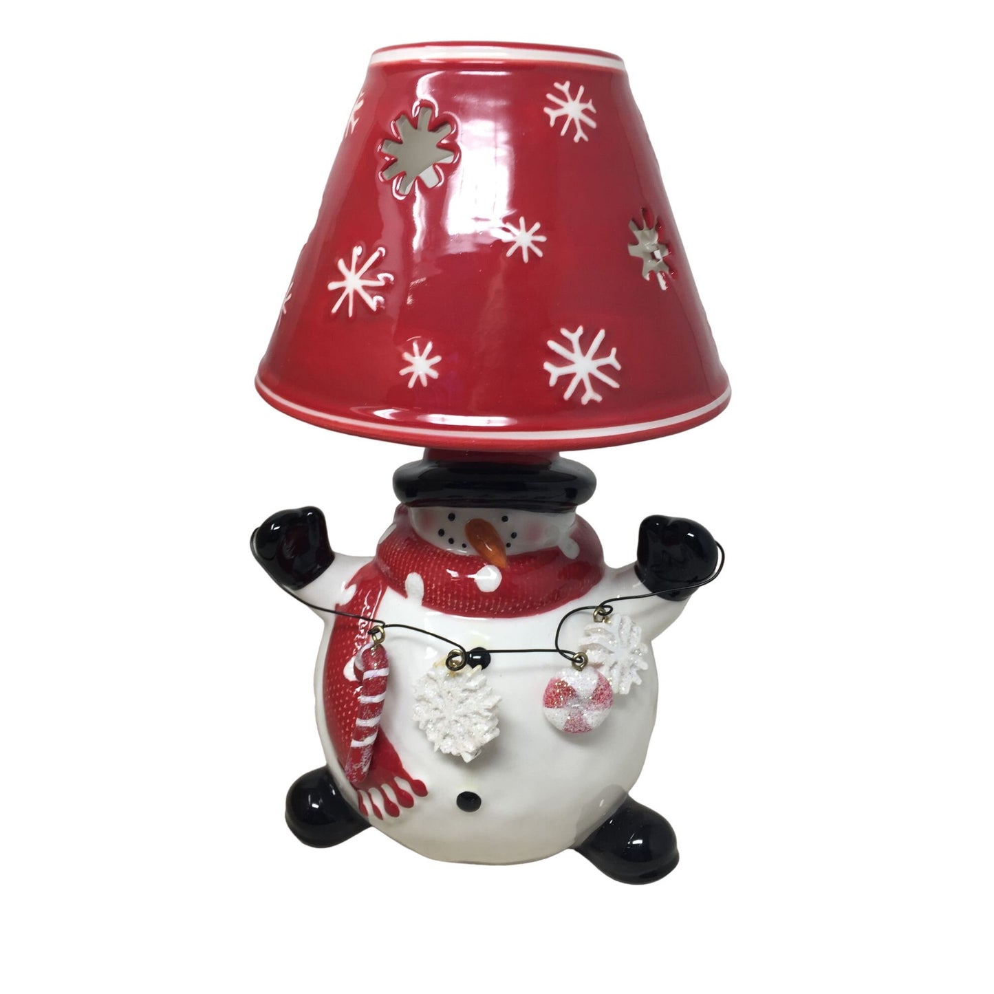 Ceramic Winter Christmas Snowman Tealite Holder Candle Lamp