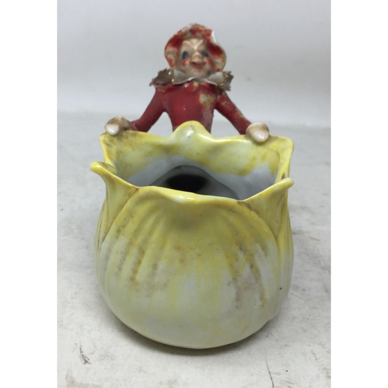 Vintage Rare Occupied Japan Pixie Elf Riding Cabbage Planter/Vase