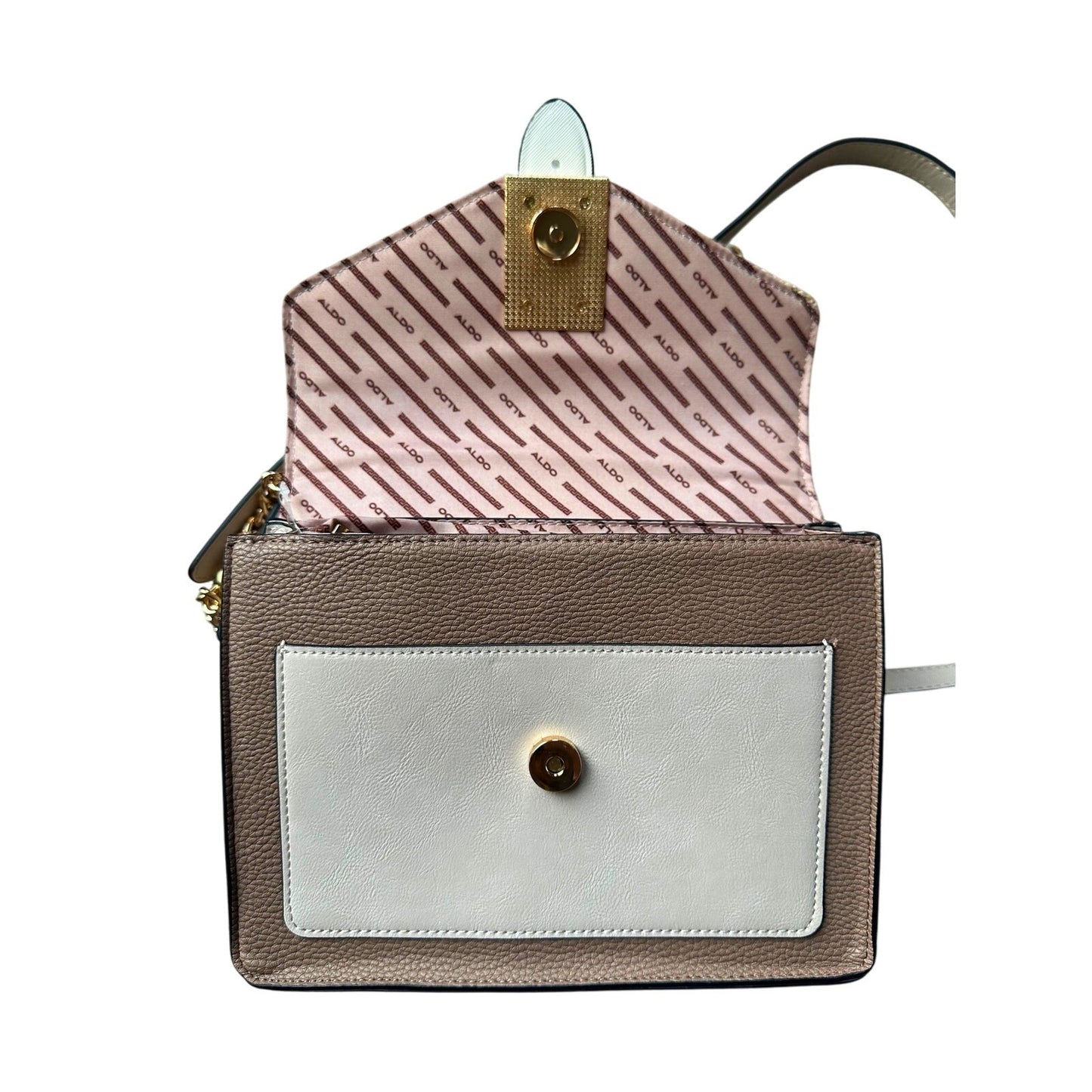 ALDO Satchel Beige & Taupe Straw Flap Bag with Melon Pink Twilly