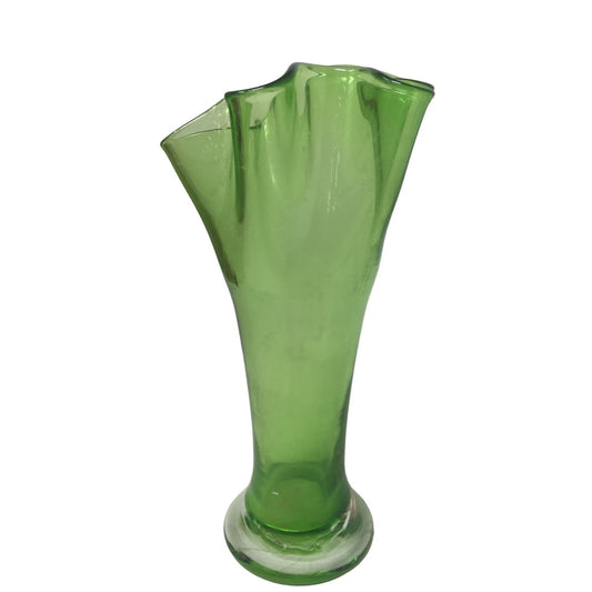 Vintage Looking Green Flower Vase with Scalloped Edges