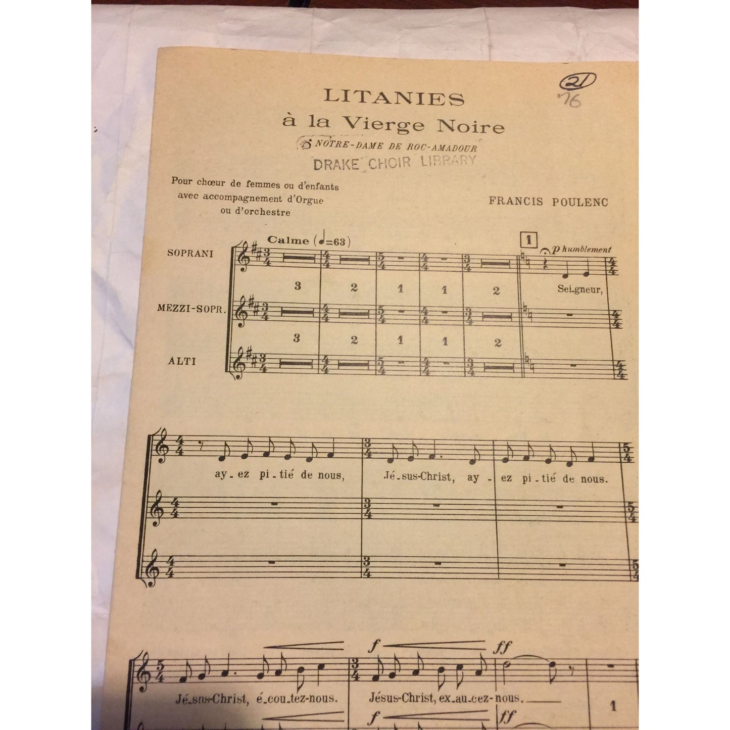 Litanies a la Vierge Noire Vintage Sheet Music Paperback Book