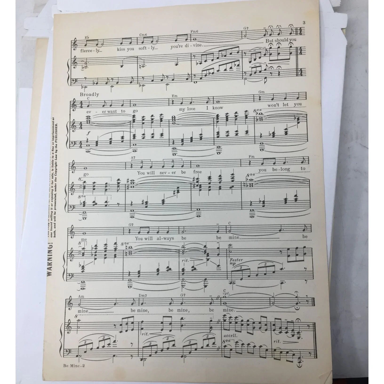 ''Be Mine'' by Jack Elliott and Harold Spina Vintage 1950 Sheet Music - Edwin H Morris and Company inc - Sheet Music - A+ Stuff
