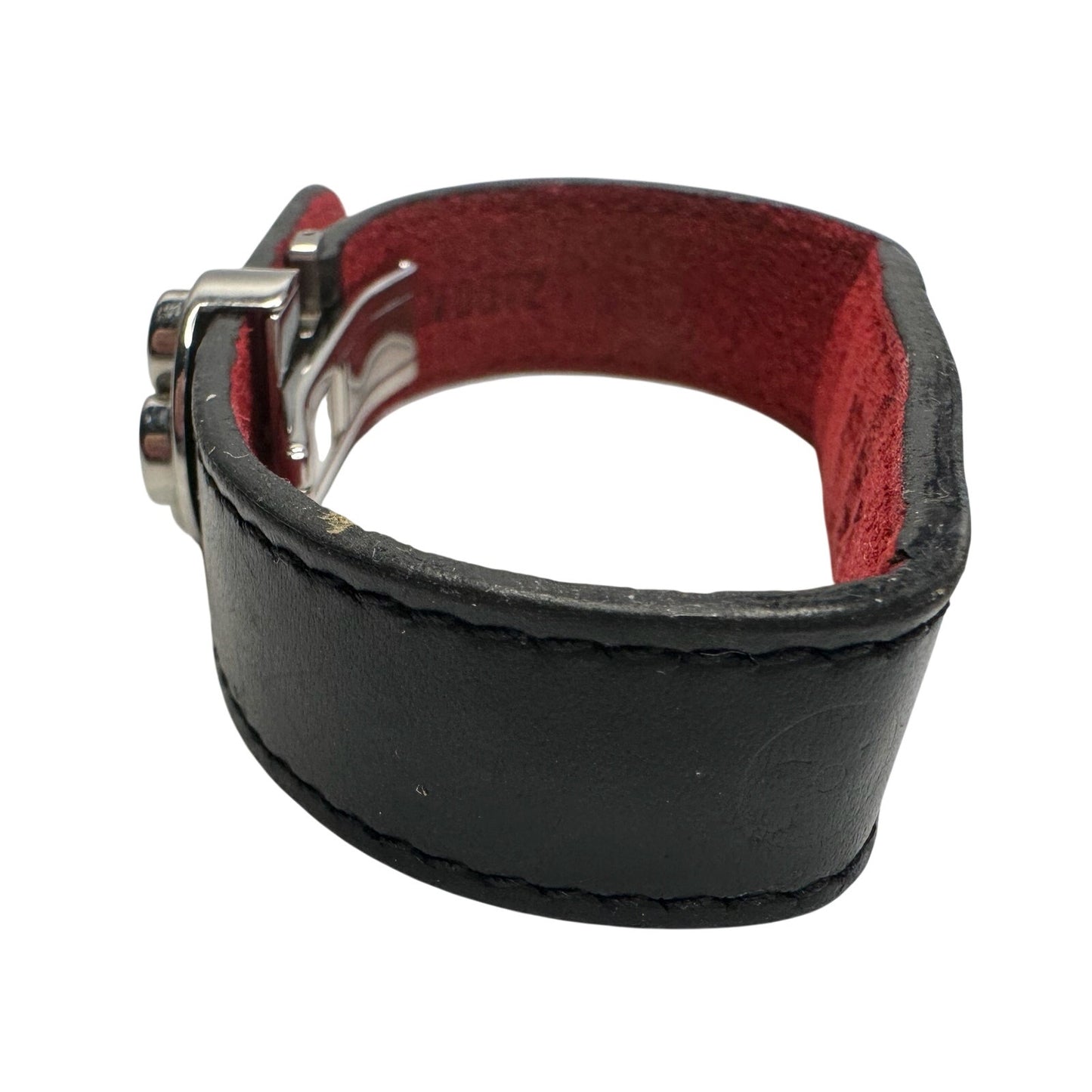 Louis Vuitton (LV) Black Leather Monogram Wish Bracelet with Red Leather on Inverse