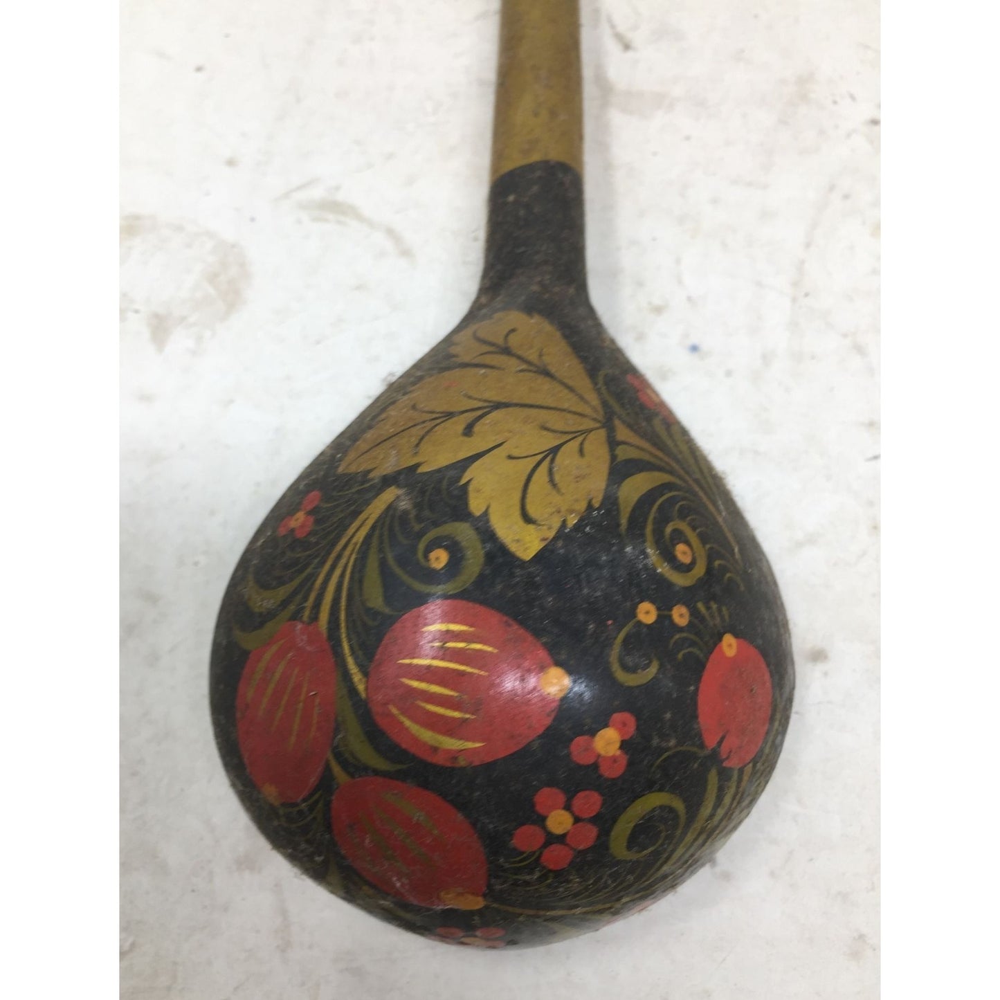 Traditional Khokhloma Vintage Soviet Time Russian Folk Art Wood Large Spoon