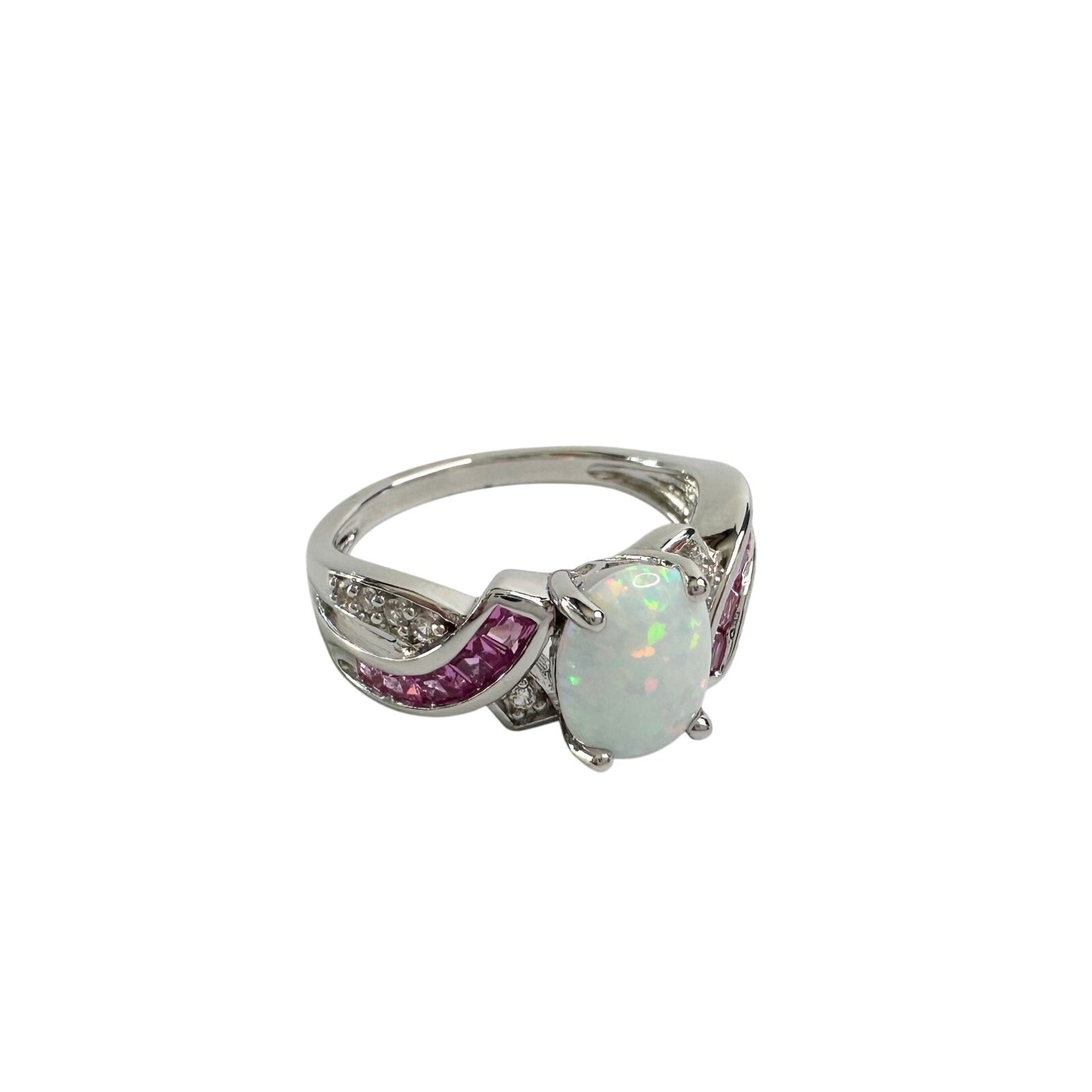 Beautiful Lab Created Opal & Sapphire Ring - Size 7