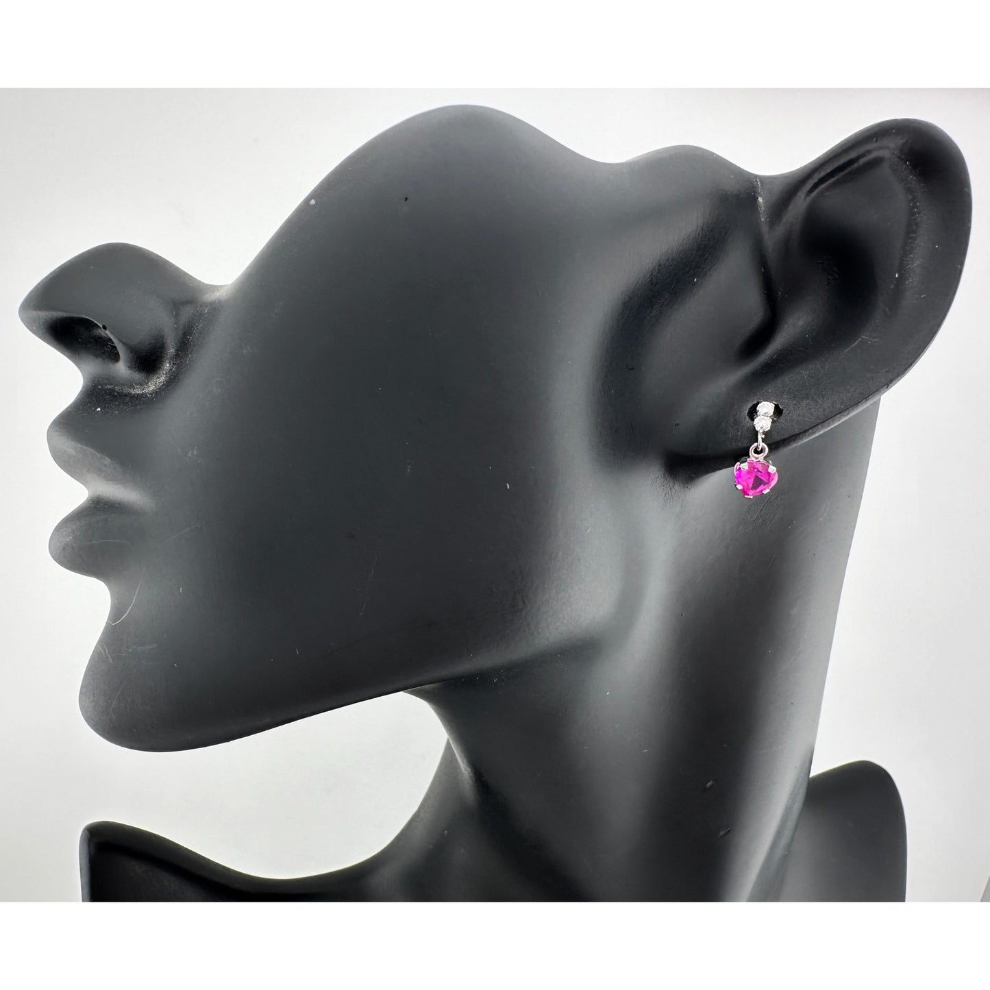 10kt White Gold Pink Sapphire Heart Dangle Earrings