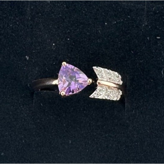 Beautiful Trillion Cut Purple Amethyst Arrow Ring  14kt Rose Gold Overlay Sterling Silver - Size 7