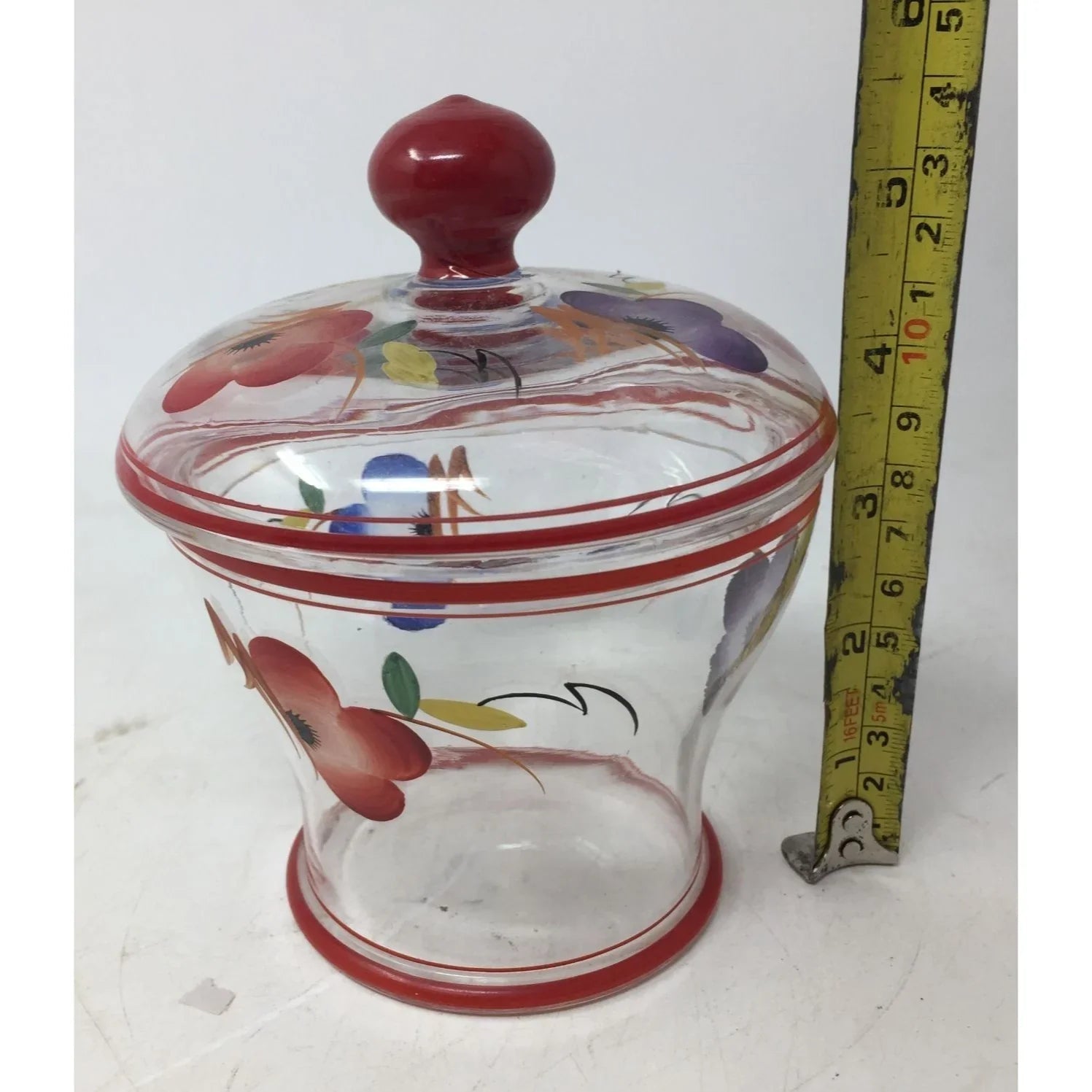 Beautiful Glass Vintage Covered Candy Dish with Flowers on it - A+ Stuff - Glass - A+ Stuff