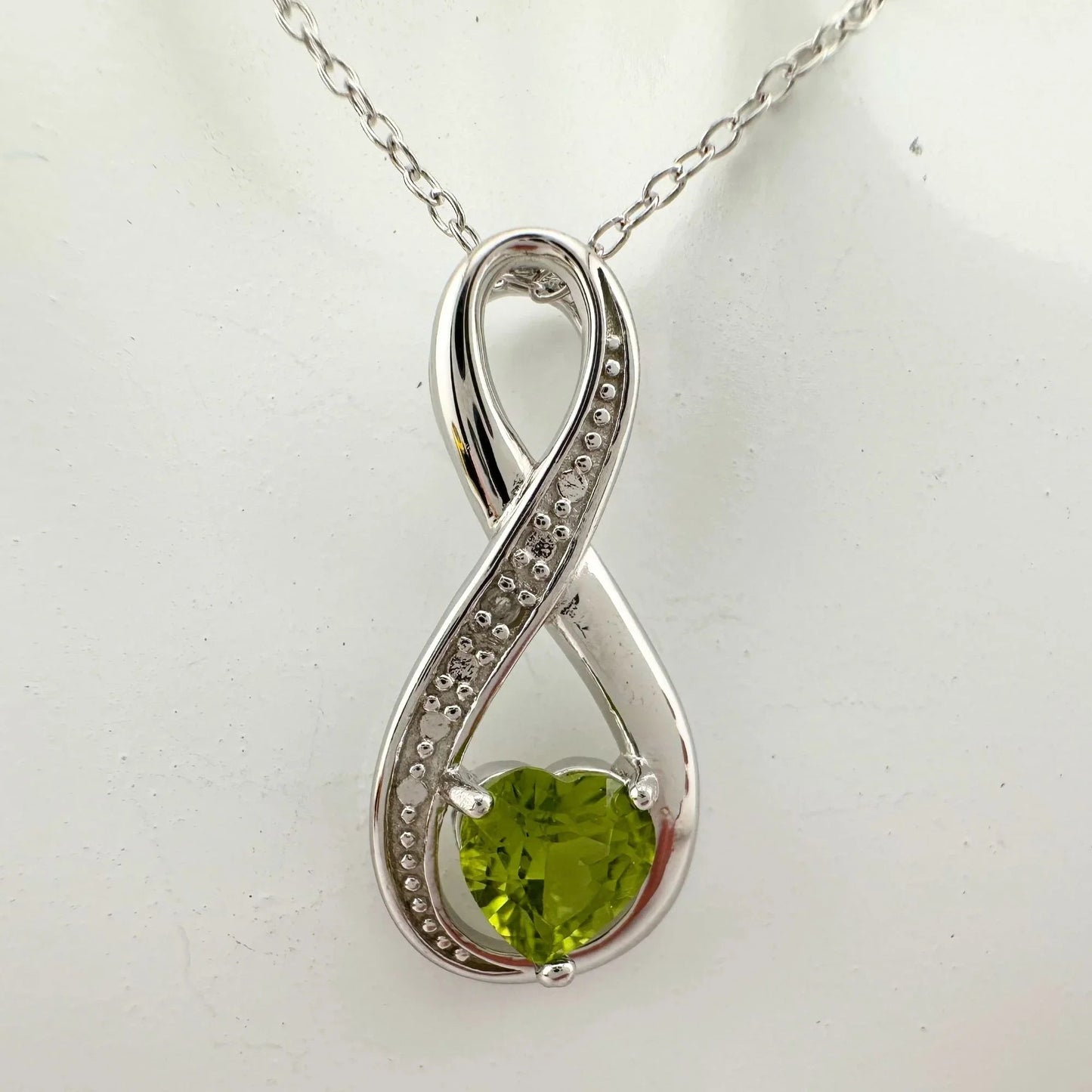 Beautiful Heart Peridot Infinity Necklace with Diamond Accent - A+ Stuff