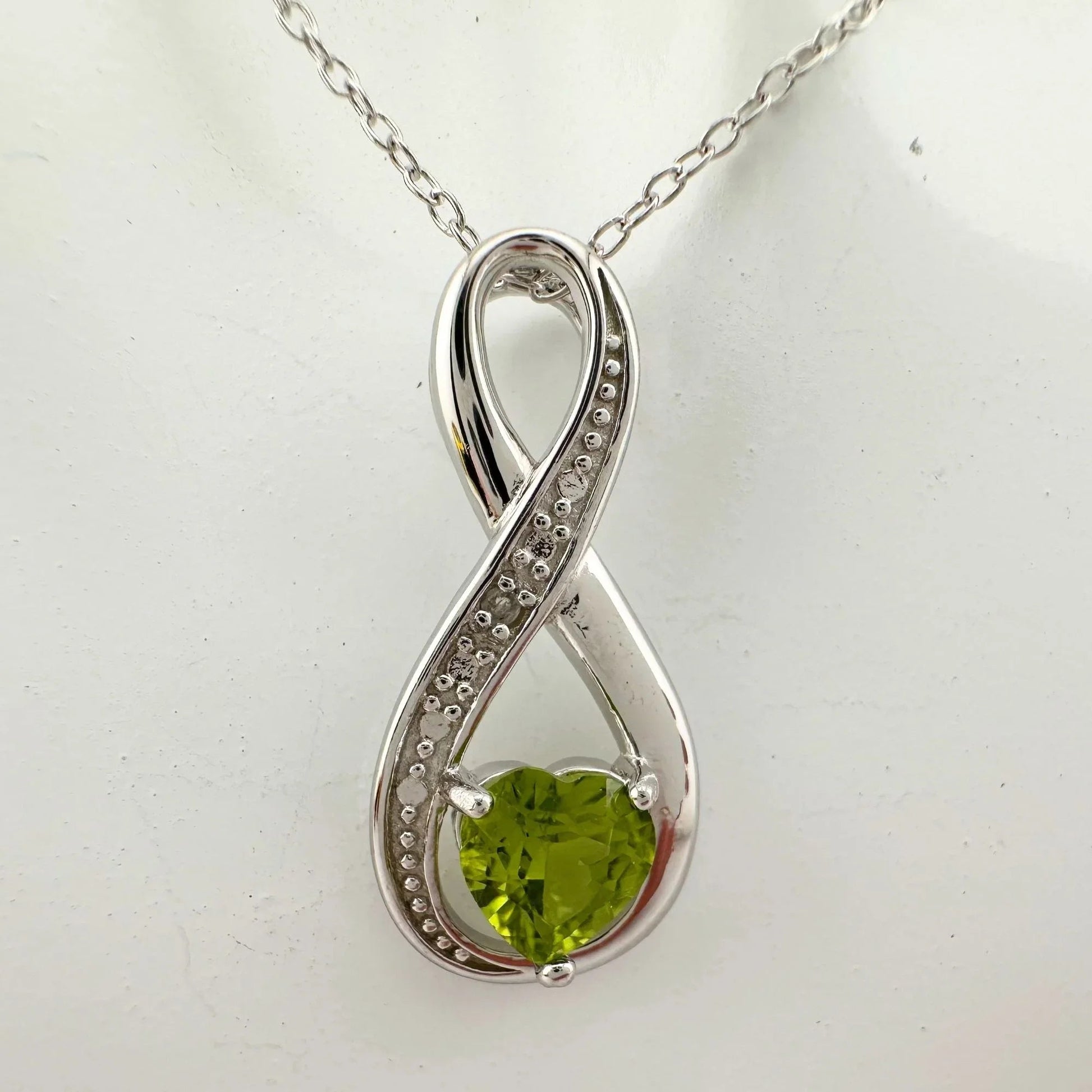 Beautiful Heart Peridot Infinity Necklace with Diamond Accent - A+ Stuff