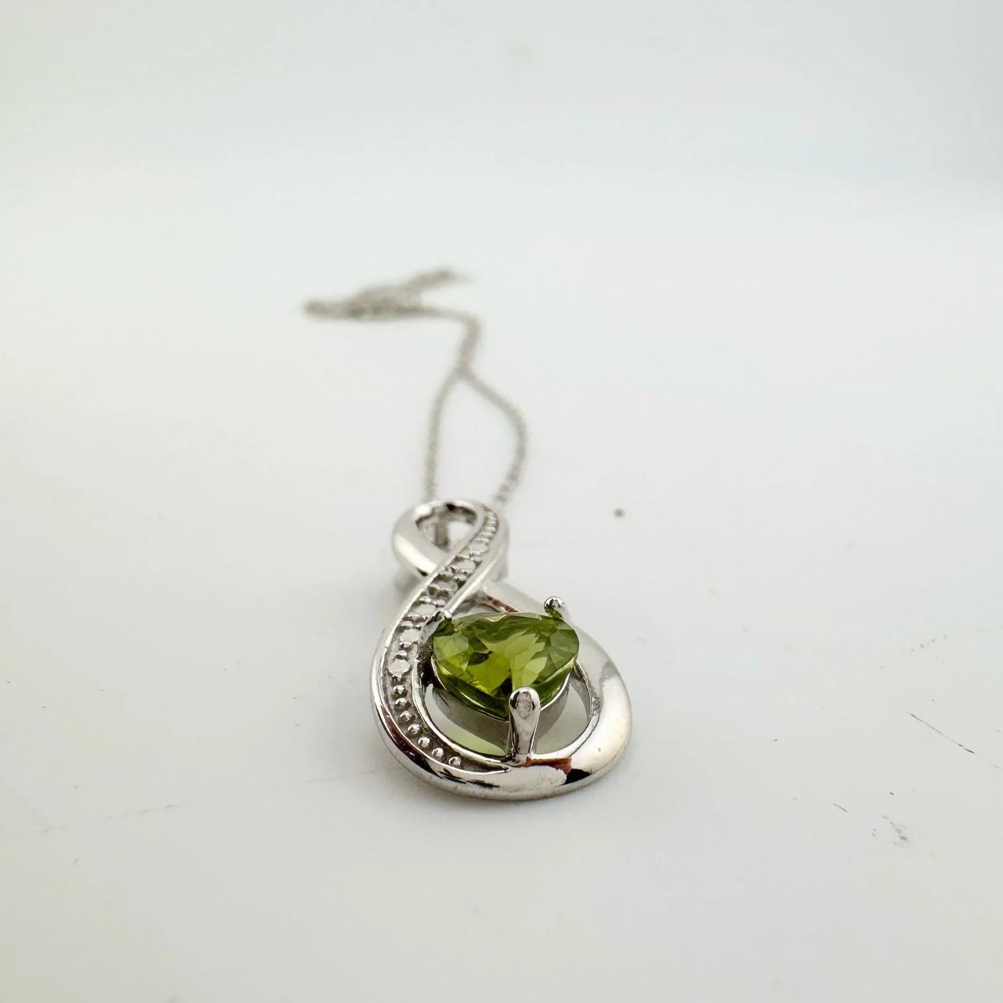 Beautiful Heart Peridot Infinity Necklace with Diamond Accent - A+ Stuff
