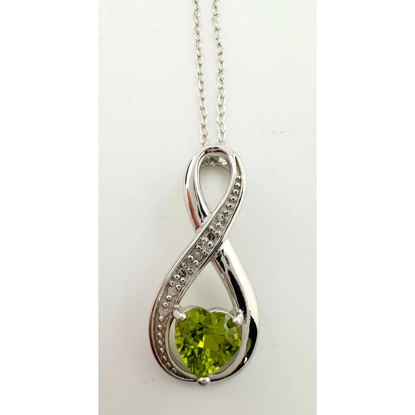Beautiful Heart Peridot Infinity Necklace with Diamond Accent - A+ Stuff