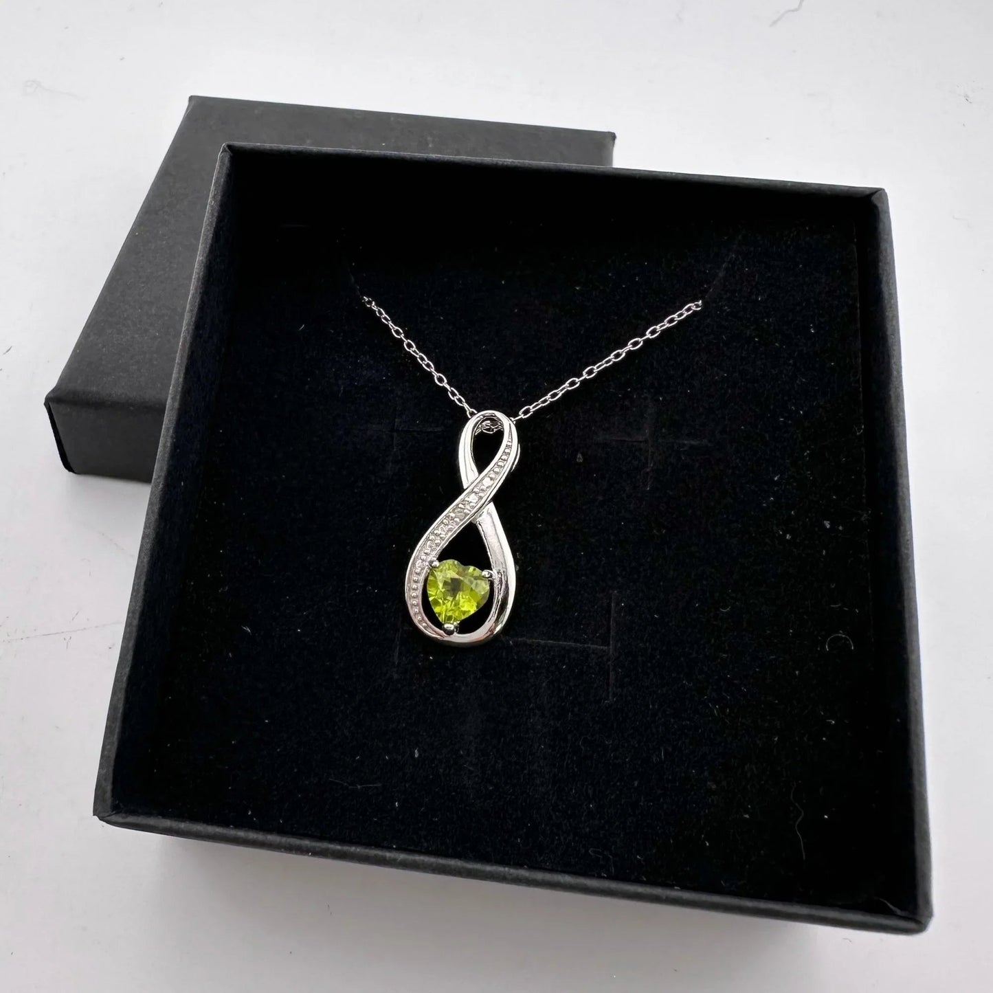 Beautiful Heart Peridot Infinity Necklace with Diamond Accent - A+ Stuff