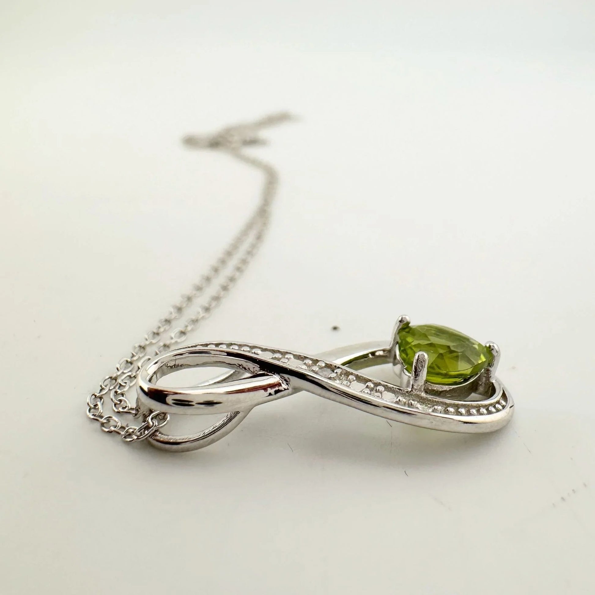 Beautiful Heart Peridot Infinity Necklace with Diamond Accent - A+ Stuff