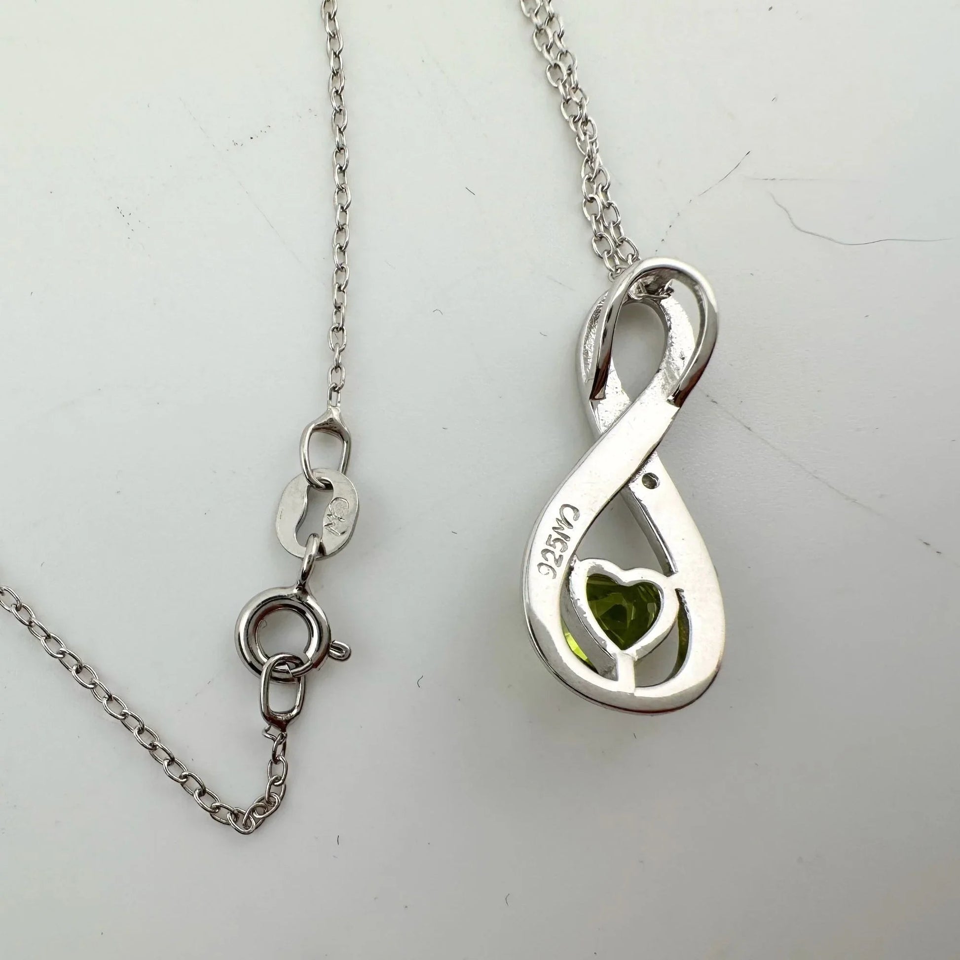 Beautiful Heart Peridot Infinity Necklace with Diamond Accent - A+ Stuff