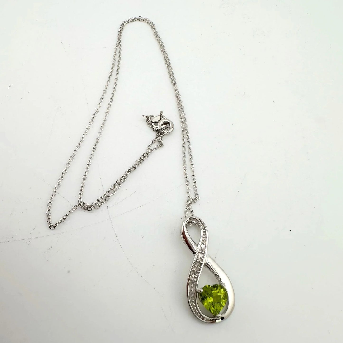 Beautiful Heart Peridot Infinity Necklace with Diamond Accent - A+ Stuff