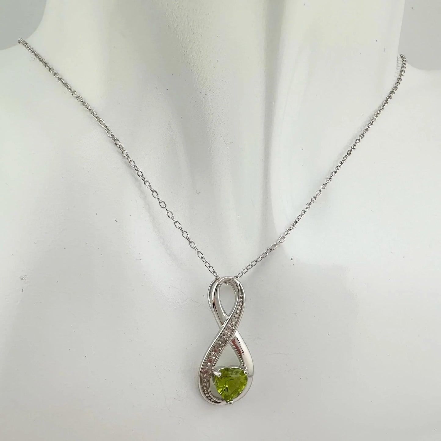 Beautiful Heart Peridot Infinity Necklace with Diamond Accent - A+ Stuff