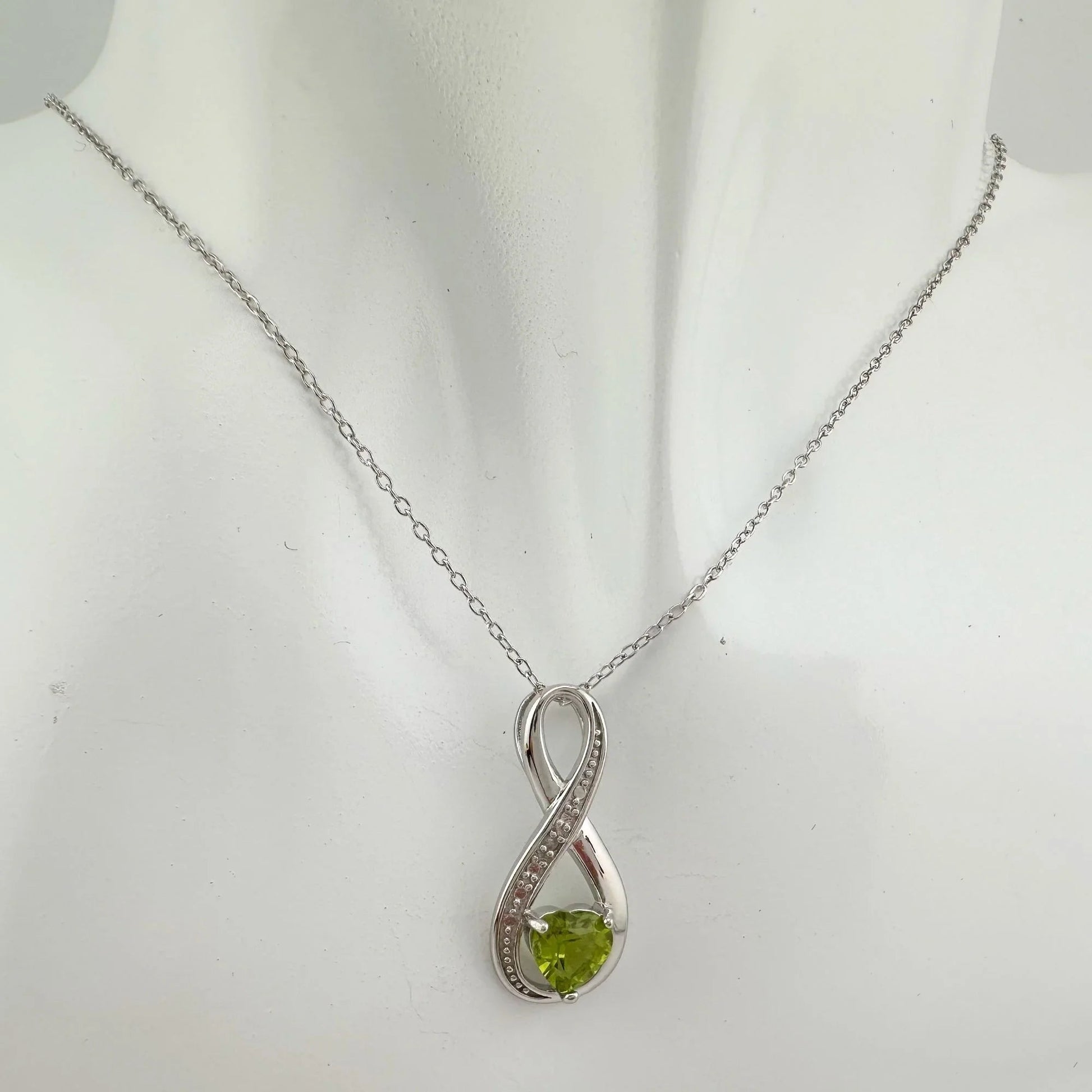 Beautiful Heart Peridot Infinity Necklace with Diamond Accent - A+ Stuff