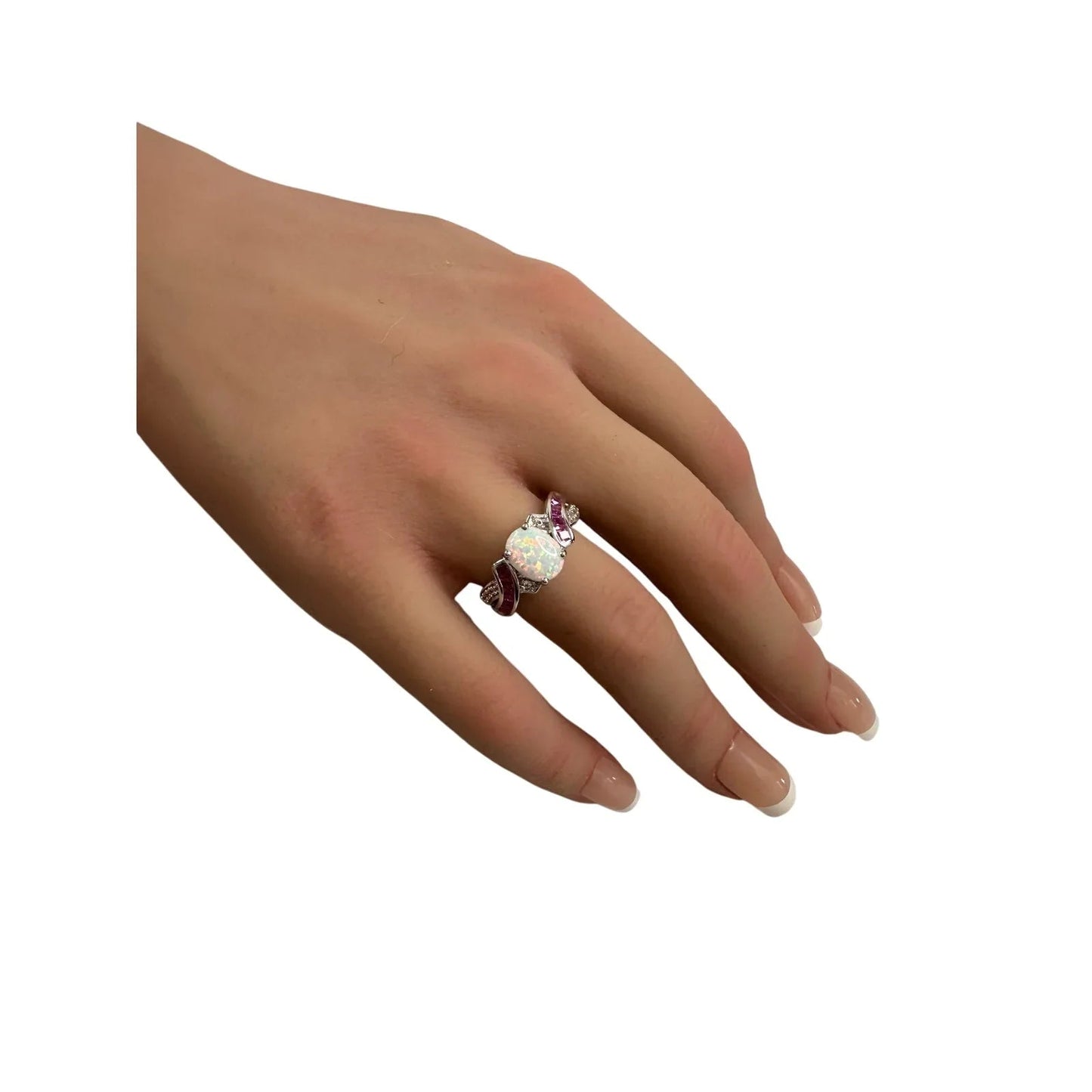 Beautiful Lab Created Opal & Sapphire Ring - Size 7 - Sun - A+ Stuff