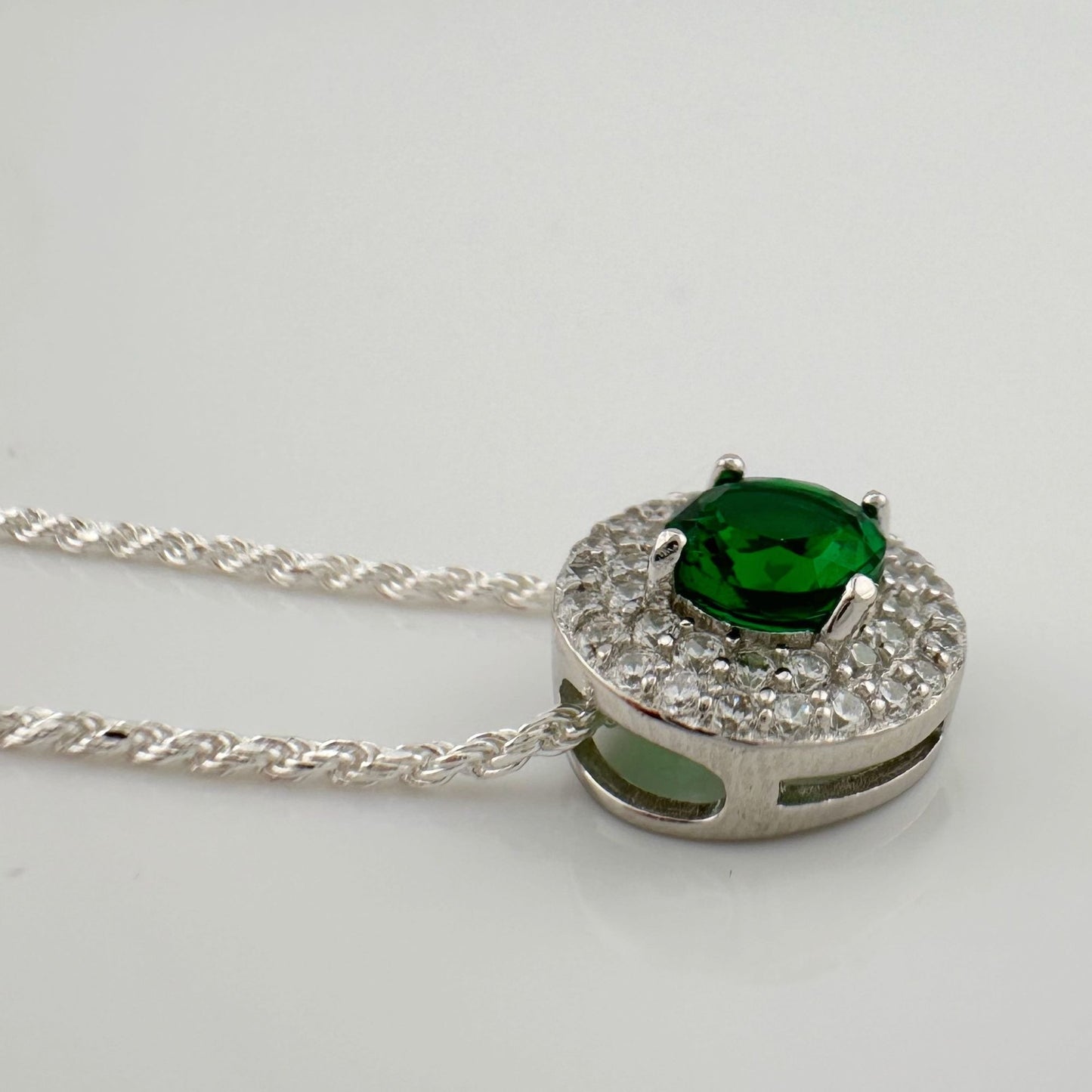 Brilliantly Beautiful 2.40ct Lab Created Emerald Halo Pendant - Sterling Silver