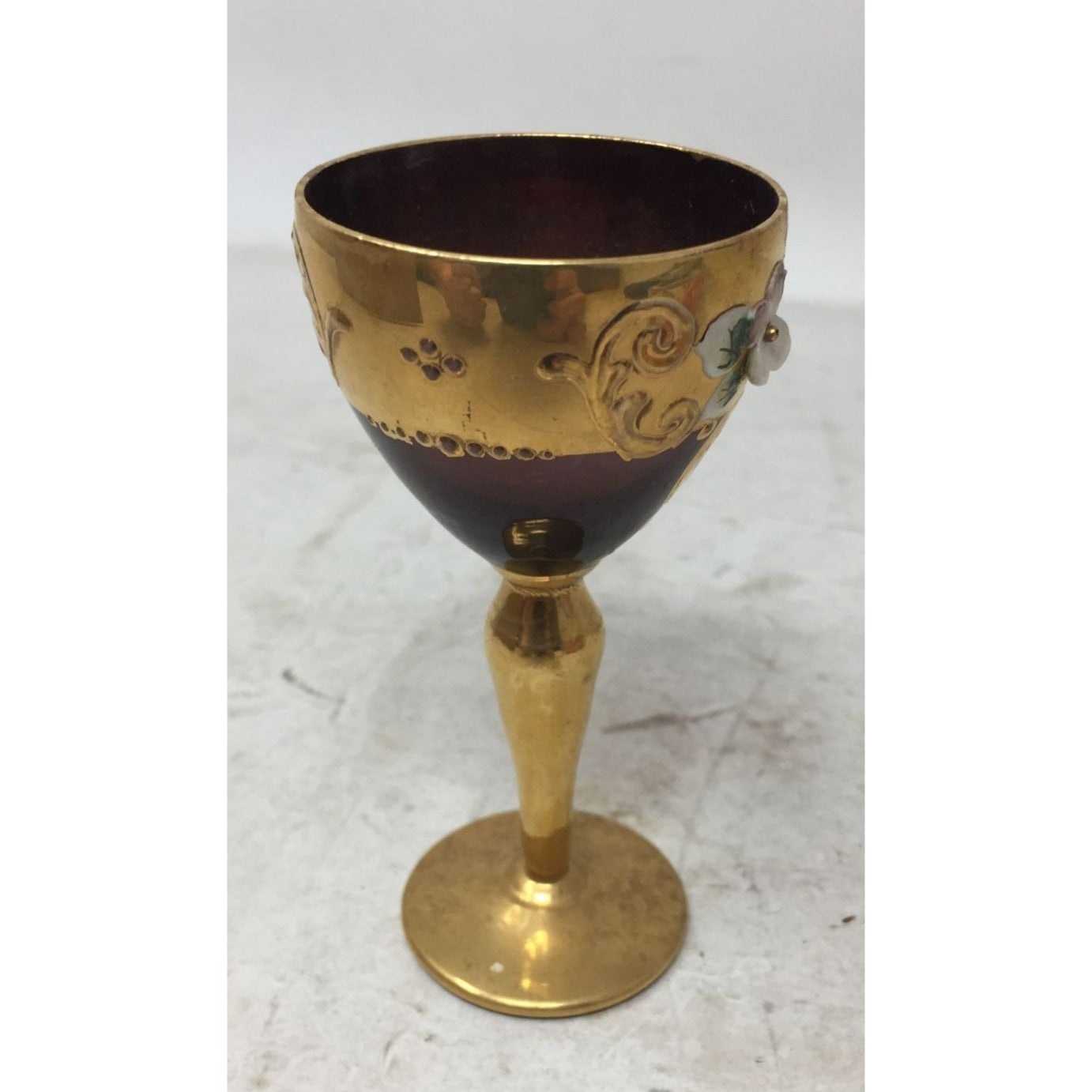 Small Wine Glass/Shot Glass or Cup with Flowers and Gold Accents