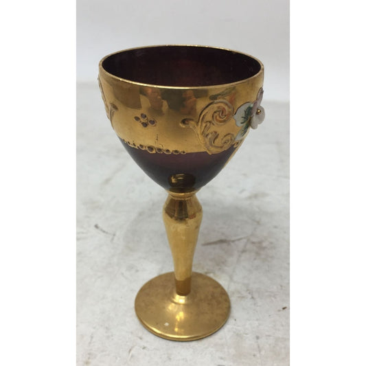 Small Wine Glass/Shot Glass or Cup with Flowers and Gold Accents