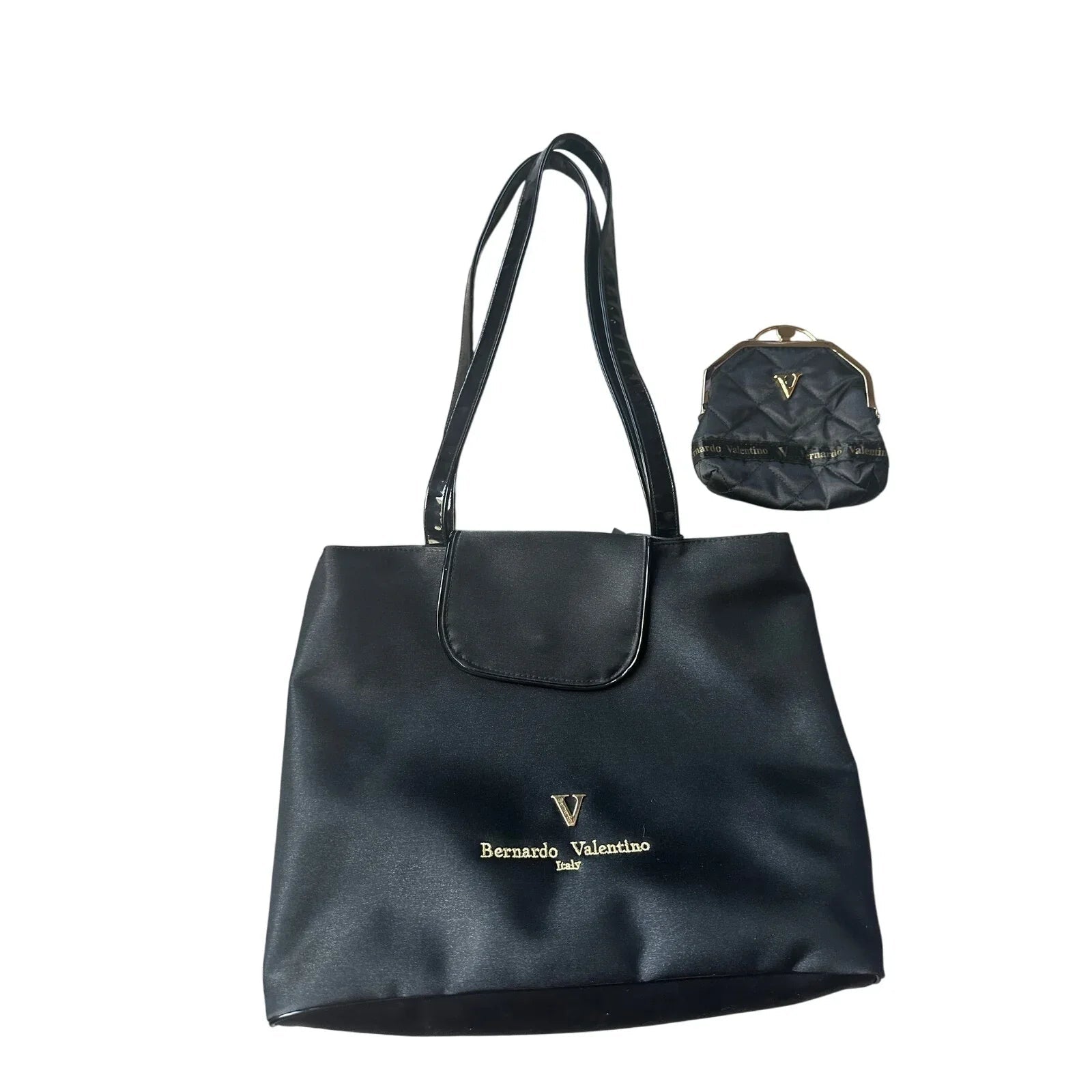 Bernardo Valentino Black Shoulder Bag with Kisslock Coin Purse - Bernardo Valentino - Bag with Coin Pouch - A+ Stuff