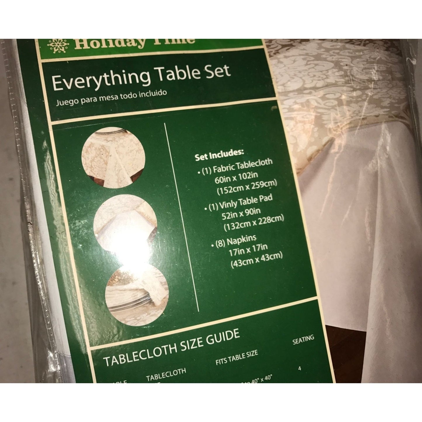 Holiday Time Everything Table Set Comes w/ Tablecloth, Vinyl Table Pad & Napkins- New