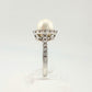 Beautiful Halo 7mm Natural Cultured Pearl Ring Sterling Silver - Size 7.25