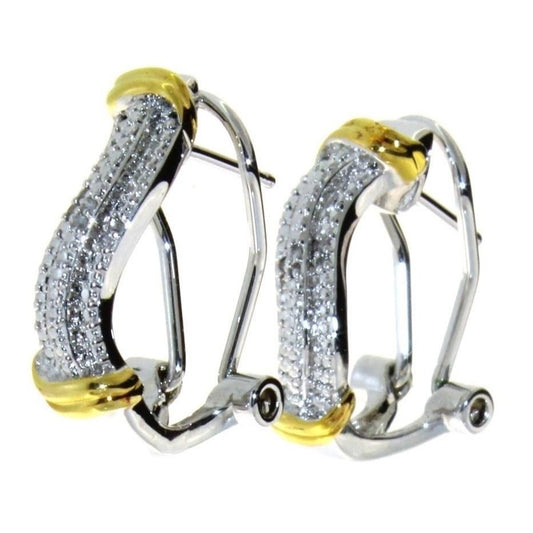 Elegant 2 Tone Metal Diamond Accent Hoop Earrings - Bold Style