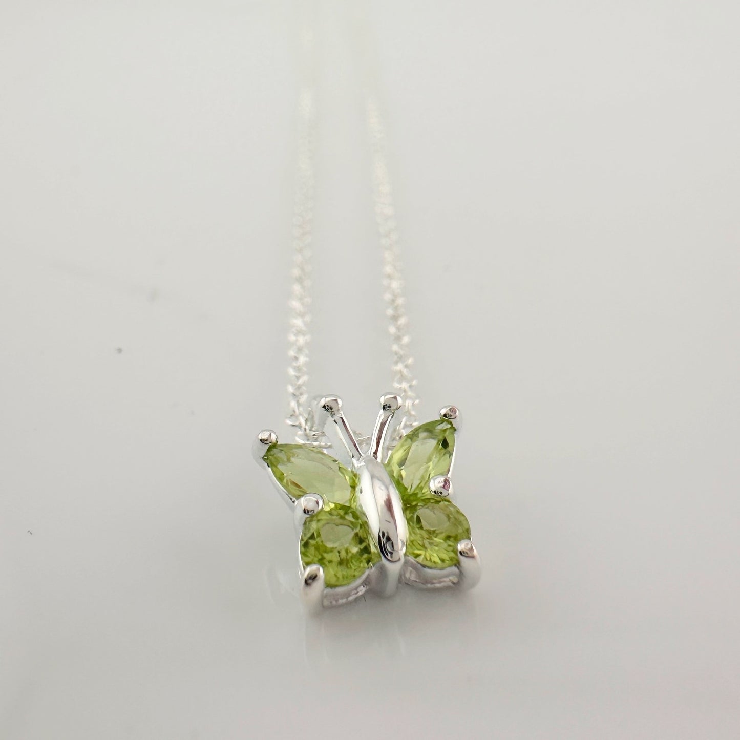 Pretty Natural Green Peridot Butterfly Necklace