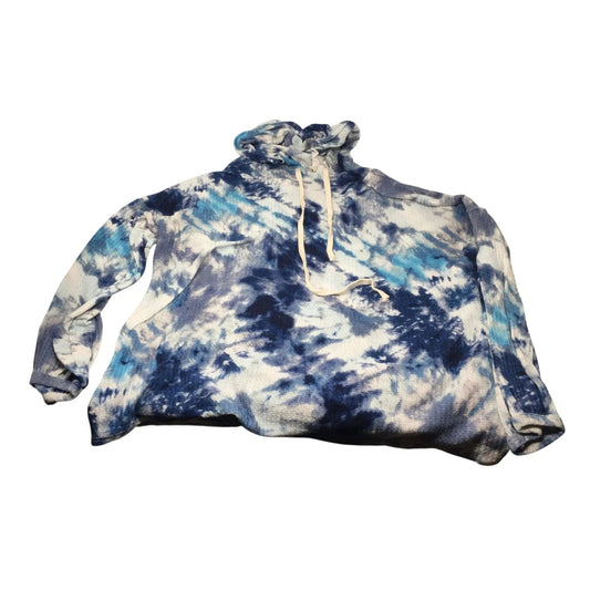 BIBI Blue and White Women's Tie Dyed Hoodie with Long Sleeves - bibi - Shirts & Tops - A+ Stuff