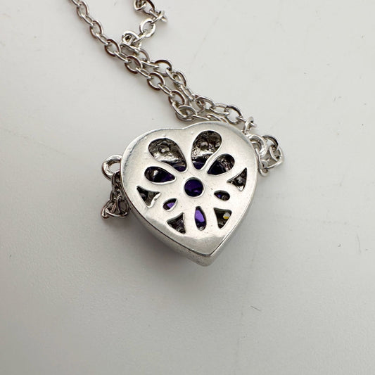 Amethyst and White Topaz Heart Shaped Halo Necklace