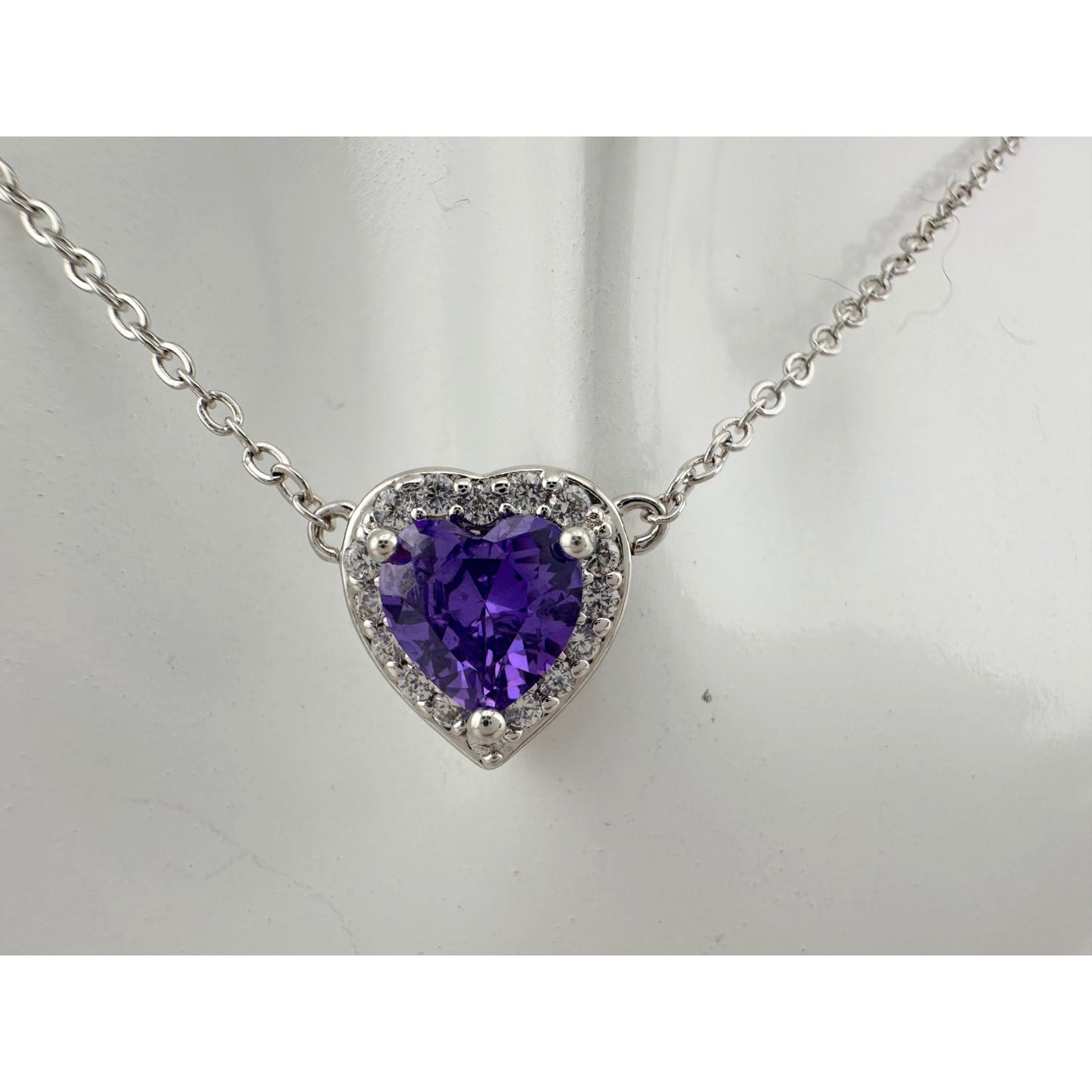 Amethyst and White Topaz Heart Shaped Halo Necklace