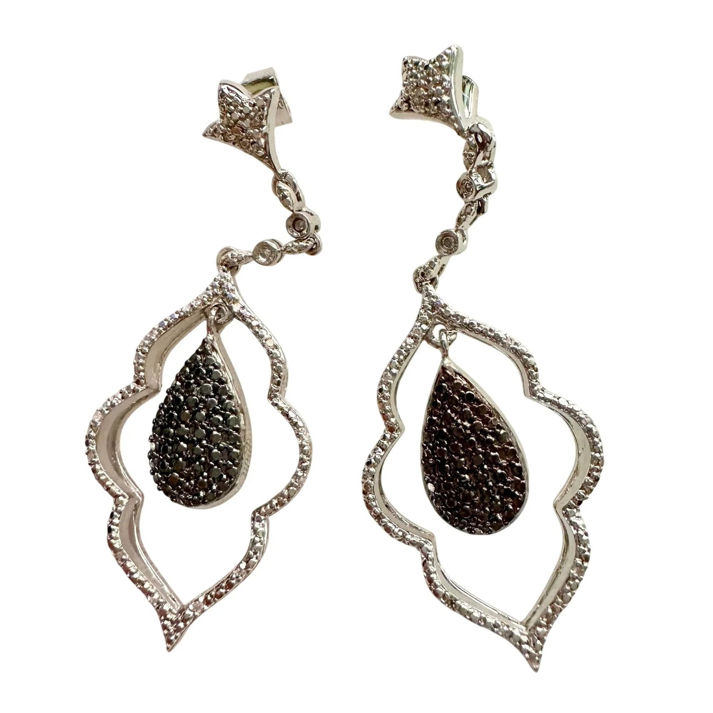 Black Diamond Cluster Leaf Dangle Earrings - A+ Stuff - A+ Stuff