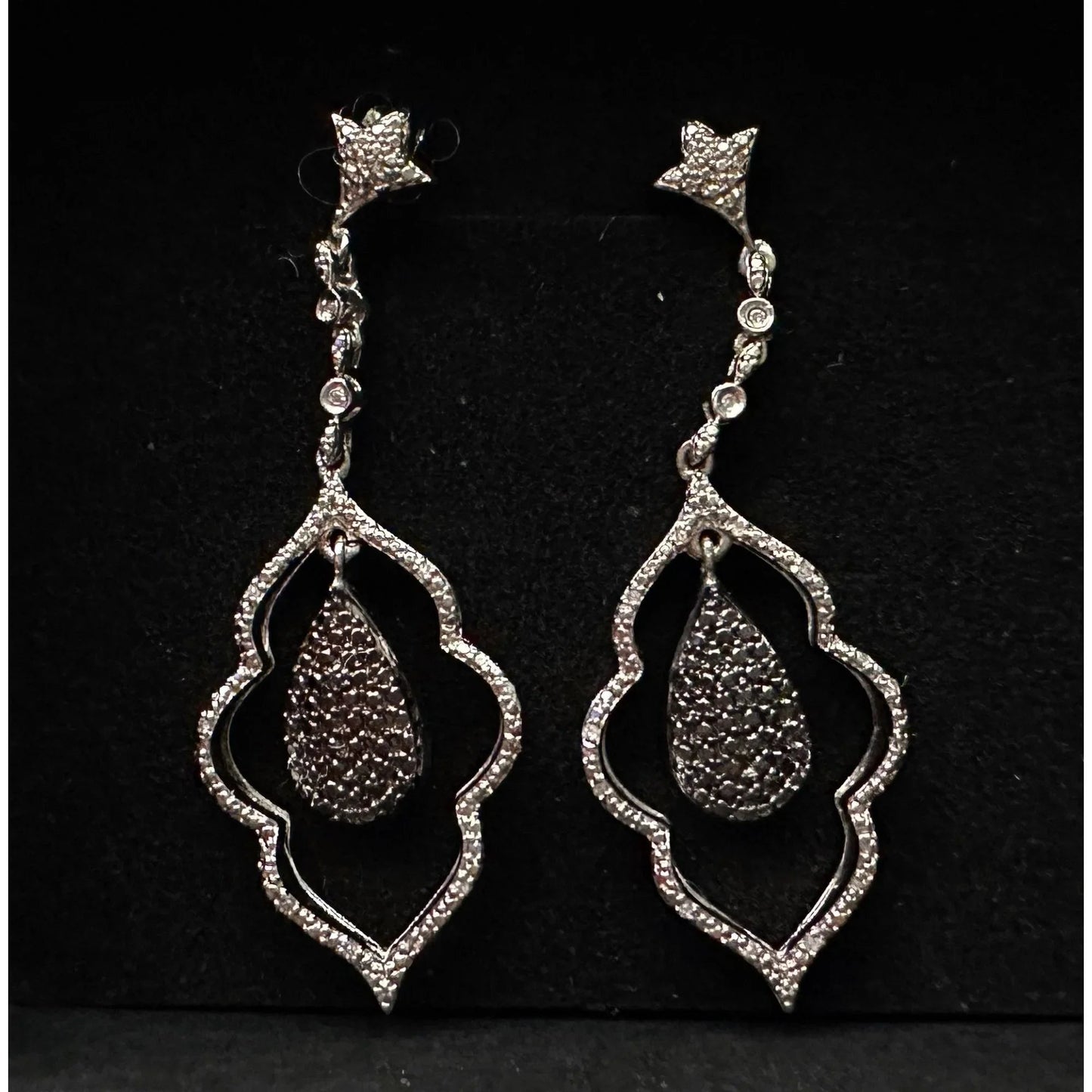 Black Diamond Cluster Leaf Dangle Earrings - A+ Stuff - A+ Stuff