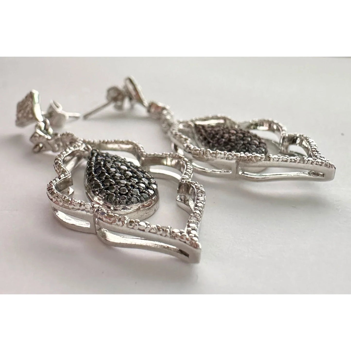 Black Diamond Cluster Leaf Dangle Earrings - A+ Stuff - A+ Stuff